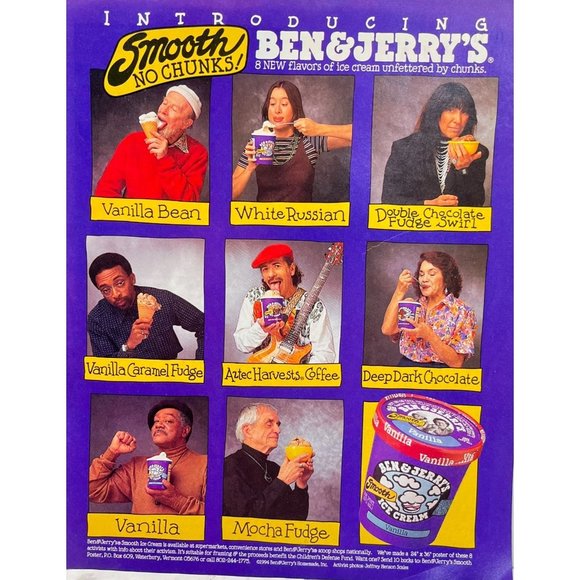 Ben & Jerrys Print Ad Vintage 1994 Ice Cream Famous Activists Carlos Santana - Picture 6 of 6